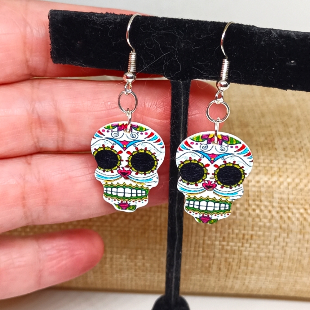 Sugar skull earrings with blue design